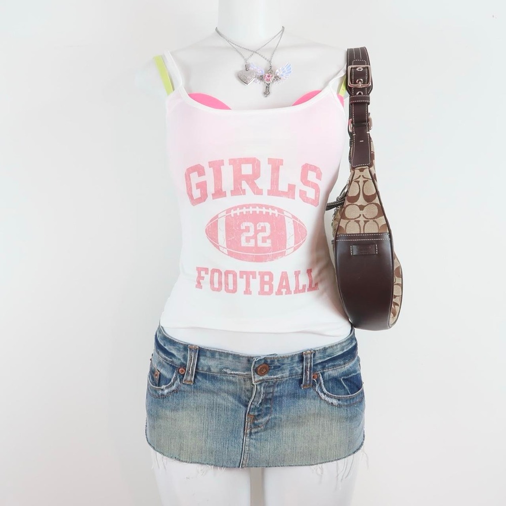 y2k baby tee girls football cami white pink sporty graphic
